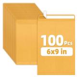 SUNEE 6x9 Envelopes Self-Seal Catalog Mailing Envelopes -100 Count, Ultra Strong Quick-Seal, 6x9 inch Brown Kraft Manila Envelopes Security Envelopes