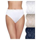 Vanity Fair womens Flattering Lace Panties Underwear, Hi Cut - 3 Pack White/Beige/Navy Stripe, 7 US