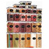 PRAKI 30 Pack Airtight Food Storage Containers for Kitchen Pantry Organizers and Storage, Plastic Kitchen Storage Canisters with Lids,Cereal, Flour & Sugar Containers - Labels, 6 Spoon & Marker