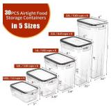 PRAKI 30 Pack Airtight Food Storage Containers for Kitchen Pantry Organizers and Storage, Plastic Kitchen Storage Canisters with Lids,Cereal, Flour & Sugar Containers - Labels, 6 Spoon & Marker