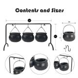 Hourleey Halloween Decorations, Set of 3 Witches Cauldron Serving Bowls on Rack, Black Plastic Hocus Pocus Candy Bucket Cauldron for Indoor Outdoor Home Kitchen Candy Holder Decor