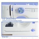 Stoigeld Sewing Machine for Beginners with 20 Pcs Fabric and 32 Pcs Sewing Threads Kit,Portable Sewing Machine with 12 Built-in Stitches,2 Speed(High-Low Speeds) - White Blue