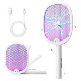 YISSVIC Electric Fly Swatter Foldable Bug Zapper Racket 2 in 1 Mosquito Killer with Purple Attractant Light Rechargeable 1800mAh for Indoor Home Backyard Patio Camping