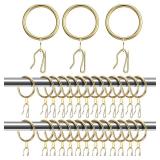 Hotop 60 Pieces 1.26 Inch Metal Drapery Curtain Rings Curtain Hanging Rings and 60 Pieces Metal Drapery Pin Hooks for Drapes Window Door Shower (Gold)
