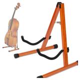 Cello Stand, Mahogany Wood Cello Floor Stand with Bow Holder for Cello Display, A-Frame Cello Stand 4/4 with Padded Foam, Wooden Floor Cello Guitar Stand for Full Size 4/4, 7/8, 3/4, 1/2, 1/4, Guitar