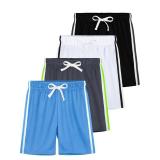 YERIOK 4 Pack Boys Shorts Toddler Boys Athletic Basketball Shorts Clothes Kids Mesh Active Quick Dry Soccer Gym Sports with Stripe Blue, White, Mixed Color E 5T