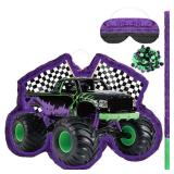 WinnerWhy Green and Purple Truck Pinata of Monster Pinata Race Car Bundle with a Blindfold and Confetti Birthday Party Supplies Small Racing for Construction Party Favors Decor