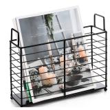 Noamus Metal Magazine Rack, Newspaper Book Tablet Storage Basket, File Holder Mail Organizer Bin with Handles, Iron Wire Black Folder Stand Holder for Home Office Bathroom Bedroom Den Living Room