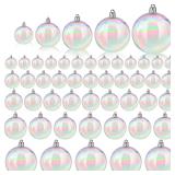 Shappy 50 Pcs Christmas Iridescent Ornaments Halloween, Transparent DIY Shatterproof Hanging Rainbow Ball Christmas Ornament 5 Different Sizes for Party, Wedding, Home Decor (Clear)