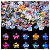 TIESOME 200 PCS Glass Star Beads, 8mm Electroplated Crystal Star Beads Fancy Shine Mixed Colors Loose Bead Star Crystal Glass Spacer Bead for Jewelry Bracelet Necklace Making
