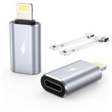 TechMatte Female USB C to Male Lightning Adapter 2 Pack 2.2A Charging Data Transfer, Compatible with iPhone 14, 13, 12, 11 Xs iPad iPod AirPods, Not for Audio Headphones/OTG Firewire Anti-Lost, Grey