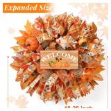 Waipfaru Fall Wreaths for Front Door, Fall Mesh Wreath with Wooden Sign Fishnet Yarn Autumn Pumbkin, Thanksgiving Halloween Decorations for Home, Porch Decor(18-20 Inch)