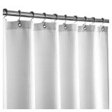 Extra Long Shower Curtain with 84 inch Height, Fabric, Waffle Weave, Hotel Luxury Spa, Water Repellent, Machine Washable, 230 GSM Heavy Duty, White Pique Pattern Decorative Bathroom Curtain