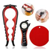 Jar Opener for Weak Hands, Seniors with Arthritis, 5 in 1 Multi Function Bottle Opener Lid Opener For Arthritic Hands with Non Slip Rubber Jar opener Gripper Pad