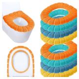 8 Pcs 11.8 Inch Thicker Bathroom Toilet Seat Cover Pads Soft Comfortable Toilet Seat Cushion Cover Stretchable Toilet Seat Warmer Easy Installation Cushioned Lid Covers (Yellow, Blue, Green, Orange)