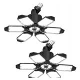 LED Garage Light 2 Pack Super Bright 15000LM LED Shop Ceiling Lights 6500K Garage Lighting, 360° & 180° Adjustable Basement Lights with 6 Deformable Panels Screw in E26 E27 Socket for Storage Ba