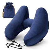 Inflatable Travel Pillow, H-Shape Inflatable Neck Pillow for Traveling on Plane, Washable Cover Travel Pillow Airplane Pillow for Neck Support, Blow up Neck Pillows for Air Travel