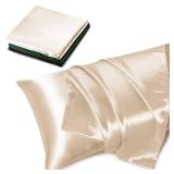 Treely Satin Pillow Cover 20x48 Inches,Silky Satin Body Pillow Pillowcase Protect Hair and Skin,Slip Long Pillow Cases with Envelope Closure, Beige