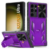 Case for Samsung Galaxy S23 Ultra: Military Grade Drop Proof Protection Rugged Protective S22 Ultra 5G Phone Cover with Built-in Kickstand & Slide - Shockproof TPU Shell Matte Textured Bumper-Purple