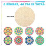 Blosssound 40 Pcs Unfinished Wood Mandala to Paint Wooden Mandala Painting Crafts Diwali Art Slices for Adult to Relax Painting DIY Crafts Ornament Wedding Home Decorations, 4 Inch(Classic)