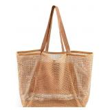 HOHOM Beach Bags for Women, Summer Travel Mesh Tote Bag with Large Inner Pocket, Sandproof Woven Shoulder Handbag Swim Pool Bag, Suit for Family Vacation Essentials
