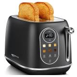 Keenstone Smart Touch Screen Toaster 2 Slice, Retro Wide Slot Stainless Steel Toaster with 6 Browning Levels, Reheat and Defrost, for Bagel, Toast, Bread, Removable Crumb Tray, Black - Retail: $60