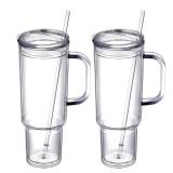 SMLIXE 40 oz plastic tumbler with handle and Straw Lid?clear tumbler?Double Wall Vacuum Reusable plastic Water Bottle Travel Mug Cup?Classic Acrylic Tumblers (2 Pack) - Retail: $25