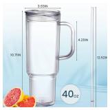 SMLIXE 40 oz plastic tumbler with handle and Straw Lid?clear tumbler?Double Wall Vacuum Reusable plastic Water Bottle Travel Mug Cup?Classic Acrylic Tumblers (2 Pack) - Retail: $25
