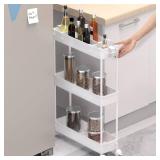SPACELEAD Slim Storage Cart 3 Tier,Bathroom Organizer Rolling Utility, Mobile Shelving Unit Slide Out for Office, Kitchen, Laundry Room and Narrow Places,White - Retail: $21