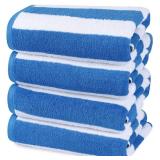 Utopia Towels 4 Pack Cabana Stripe Beach Towel, 30 by 60 Inches, Oversized 100percent Ring Spun Cotton Pool Towels, Highly Absorbent Quick Dry Bath Towels for Beach, and Swim, Blue - Retail: $34