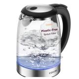 Cosori Electric Kettle, No Plastic Filter and Spout, 1.8Qt Tea Kettle and Hot Water Boiler For Coffee and Tea, Water Heater and Teapot, Automatic Shut Off, Borosilicate glass, Black, 1500W - Retail: $