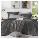 Monbix Queen Comforter Set - 7 Pieces Cationic Dyeing Dark Grey Bed in a Bag Queen Bedding Sets with Comforter, Sheets, Pillowcases and Shams, Reversible Bedding Comforters Sets - Retail: $73