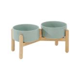 Havniva Ceramic 6.1inch Raised Dog Bowl with Stand for Small and Medium Breed Dog Dish Pet Food and Water Bowl (Double Bowl with Stand - Light Green, 28oz) - Retail: $40