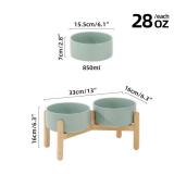 Havniva Ceramic 6.1inch Raised Dog Bowl with Stand for Small and Medium Breed Dog Dish Pet Food and Water Bowl (Double Bowl with Stand - Light Green, 28oz) - Retail: $40