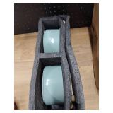 Havniva Ceramic 6.1inch Raised Dog Bowl with Stand for Small and Medium Breed Dog Dish Pet Food and Water Bowl (Double Bowl with Stand - Light Green, 28oz) - Retail: $40