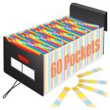 AFMAT AF01 Accordian File Organizer, 60 Pockets Large Expanding File Folder Organizer with Blank Labels, LetterA4 Size Accordion Files Organizers Expandable for Receipt, Bill, Tax, Legal - Retail: $26