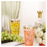I00000 16 oz Gold Plastic Cups, 100 Pack Clear Plastic Cups Tumblers Gold Rimmed Cup, Heavy-duty Disposable Cup Perfect for Halloween, Thanksgiving and Christmas Parties - Retail: $35