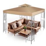 Flexzion Gazebo Cover Replacement Canopy Top 12x12 Ft (3.6m x 3.6m) - Double Tier Top Canopy Cover Replacement with UV30+, Dirt, Water Resistant for Outdoor, Sunshade, Garden, Patio, Pavilion (Beige) 