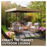 Flexzion Gazebo Cover Replacement Canopy Top 12x12 Ft (3.6m x 3.6m) - Double Tier Top Canopy Cover Replacement with UV30+, Dirt, Water Resistant for Outdoor, Sunshade, Garden, Patio, Pavilion (Beige) 
