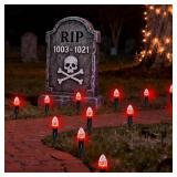 25 Pack Halloween Pathway Lights Outdoor,38Ft Flickering Flame Walkway Lights with 27PCS C9 Flame Bulbs,Waterpoof Outdoor Light for Outside Lawn Garden Yard Landscape Halloween Decor - Retail: $30