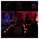 25 Pack Halloween Pathway Lights Outdoor,38Ft Flickering Flame Walkway Lights with 27PCS C9 Flame Bulbs,Waterpoof Outdoor Light for Outside Lawn Garden Yard Landscape Halloween Decor - Retail: $30