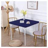 JISEN Cocktail Square Table Top Cover Spandex Fitted Stretchable Tablecloth Topper Cap 38x38 Inch E-Navy - Retail: $20