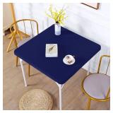 JISEN Cocktail Square Table Top Cover Spandex Fitted Stretchable Tablecloth Topper Cap 38x38 Inch E-Navy - Retail: $20