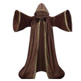 HAPNBCELE Velvet Wizard Robe Cloak with Hood Men Women, Sorcerer Renaissance Costume Medieval Cape Long Sleeve Halloween (Brown, 59\150CM) - Retail: $20in