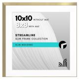 Americanflat 10x10 Picture Frame with Shatter-Resistant Glass - Use as 8x8 Frame with Mat or Display 10x10 Photo Without Mat - Streamline Collection - Square Frames for Tabletop or Wall - Gold - Retai