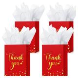 Tinlade 30 Pcs Thank You Gift Bags with Tissue Paper Gold Thank You Wedding Bags with Handle for Graduation Business Shopping Wedding Baby Shower Party Favors(Red) - Retail: $20