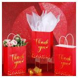 Tinlade 30 Pcs Thank You Gift Bags with Tissue Paper Gold Thank You Wedding Bags with Handle for Graduation Business Shopping Wedding Baby Shower Party Favors(Red) - Retail: $20