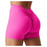 YEOREO Daze Workout Shorts Womens Scrunch Butt Gym Shorts for Women V Back Booty Butt Lifting Biker Compression Spandex Yoga Shorts Pink Small - Retail: $25