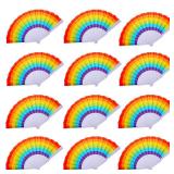 Hananona 12 Pcs Rainbow Folding Fans Colorful Hand Held Fan, Rainbow Party Decoration, LGBT Pride Month Fans Hand Folding Fans for WomenMen (Rainbow, 12) - Retail: $15
