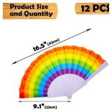 Hananona 12 Pcs Rainbow Folding Fans Colorful Hand Held Fan, Rainbow Party Decoration, LGBT Pride Month Fans Hand Folding Fans for WomenMen (Rainbow, 12) - Retail: $15